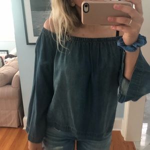Jean material off the shoulder top